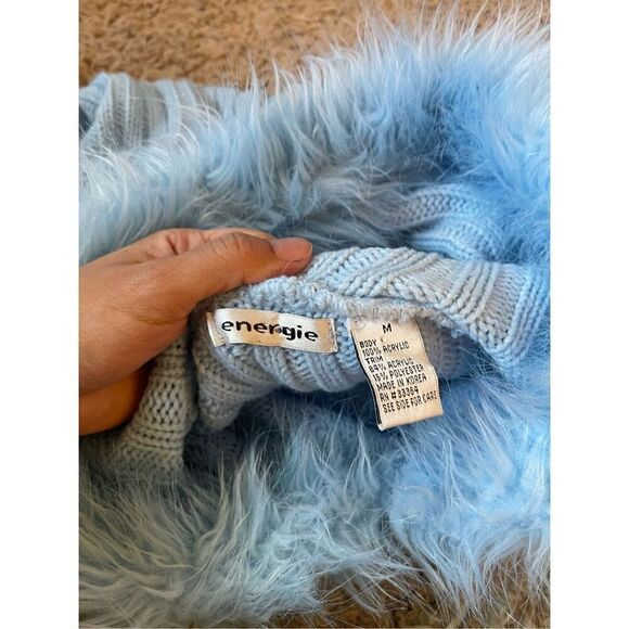 Vintage y2k cable knit hoodie sweater with fur collar size  small - Picture 5 of 5